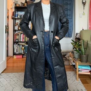 Black leather trench coat